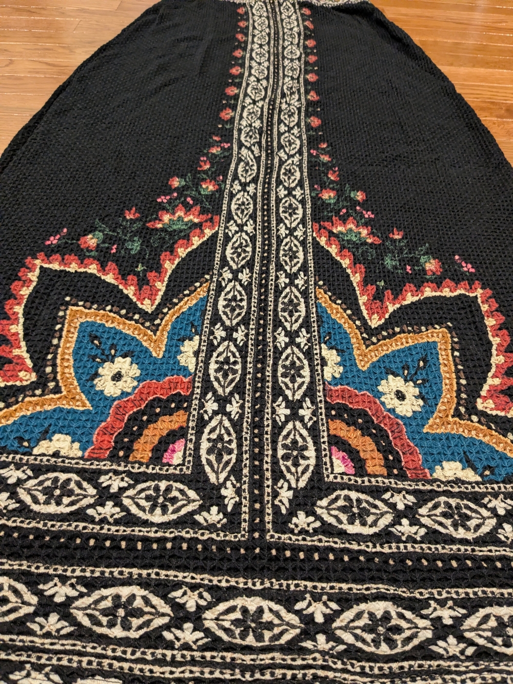 Farm Rio Mixed Print Black Maxi Skirt Ribbed Floral Knit NWT Medium - Picture 6 of 15